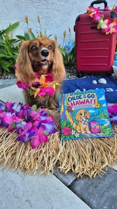 Chloe with the Hawaii book